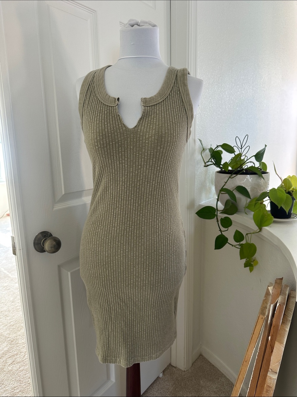 Project Social T Ribbed Tank Mini Dress - Olive